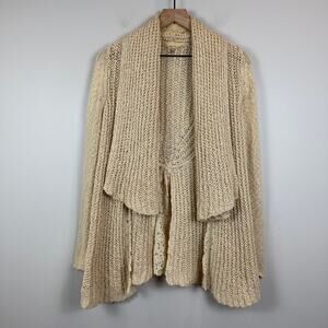 Knitted & Knotted Sirretta Cardigan Women's XS Beige Anthro Open-Knit Sweater